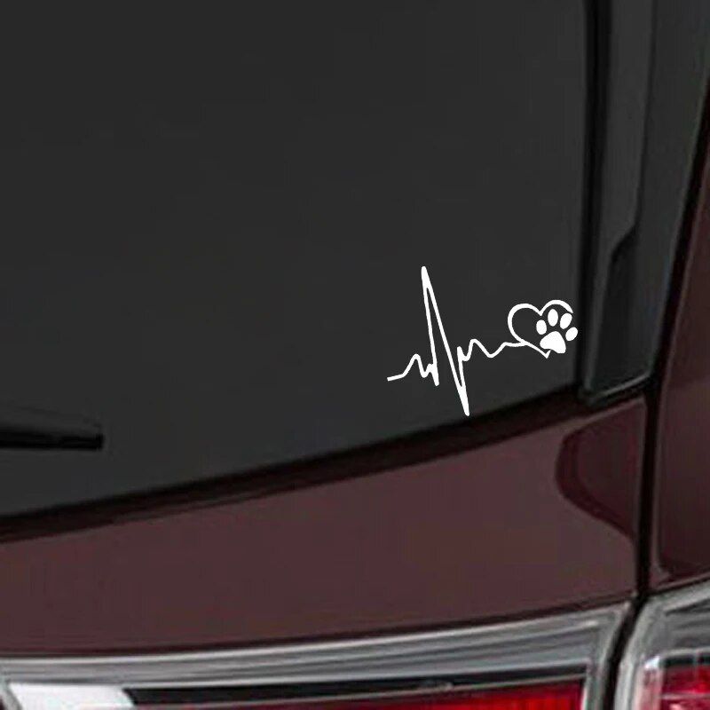 Cute ECG Heart & Paw Car Decal