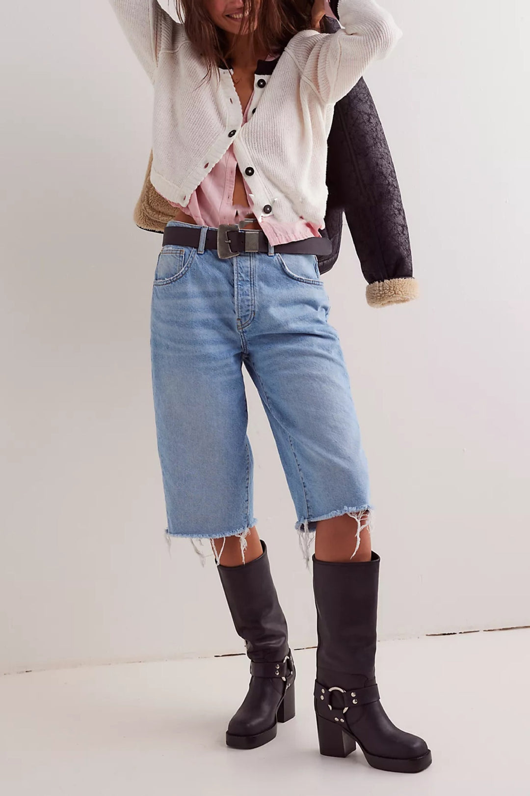 Women's Contrast Color Round Neck Knitwear Single Row Button Coat