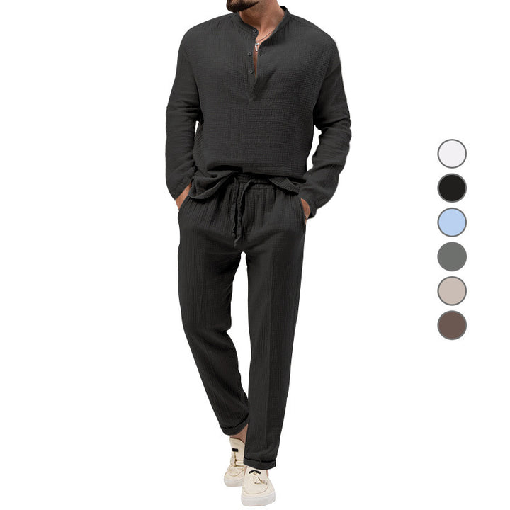 Solid Color Casual T-shirt Long Sleeve Shirt Trousers Suit