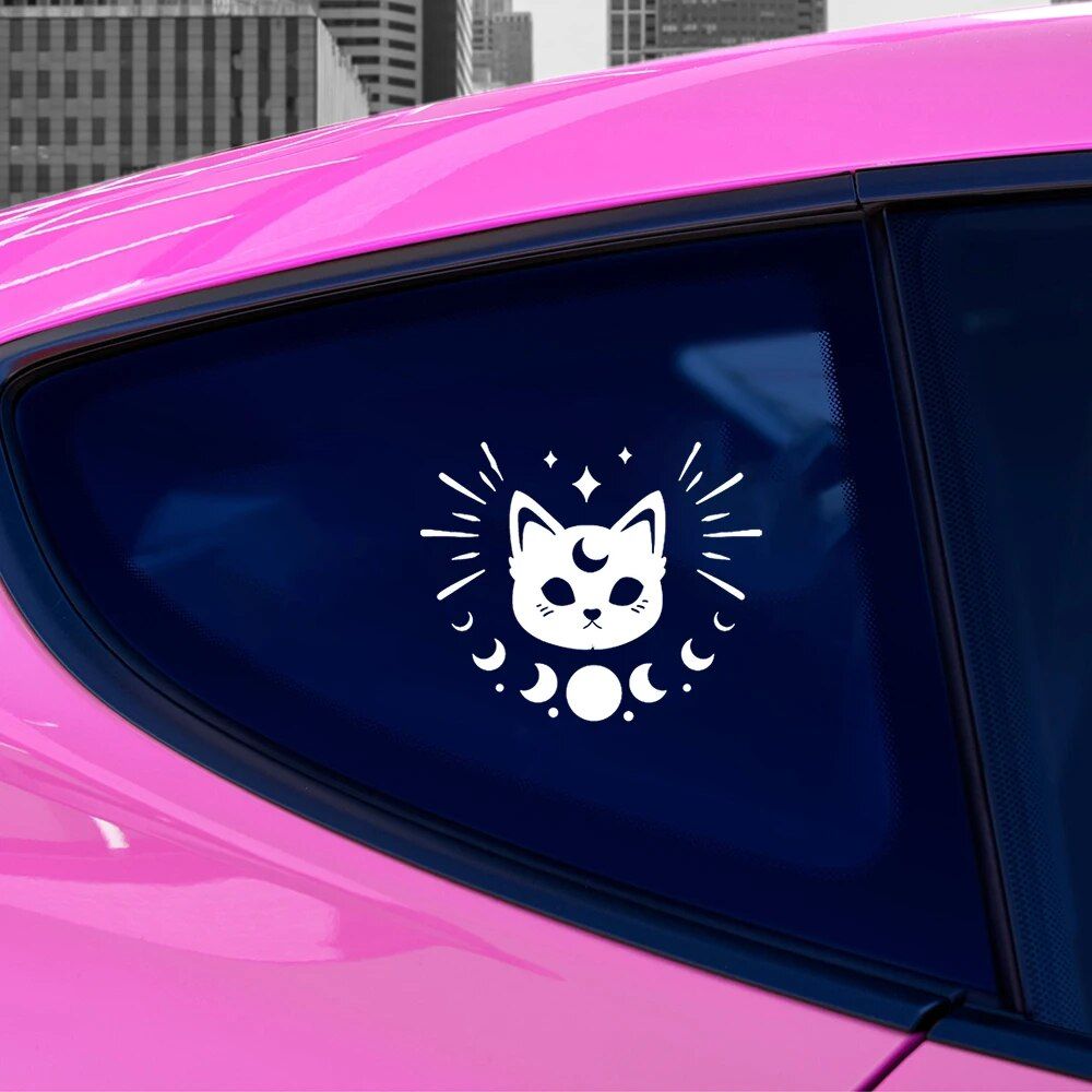 Cute Cat Moon Phase Car Sticker