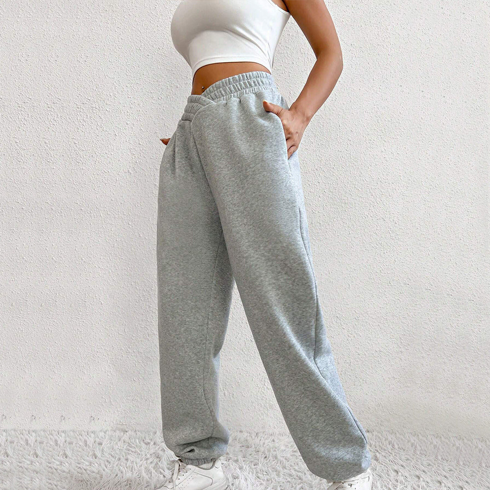 Women's Exercise Ankle-tied High Waist Velvet Padded V-shaped Waist Casual Pants