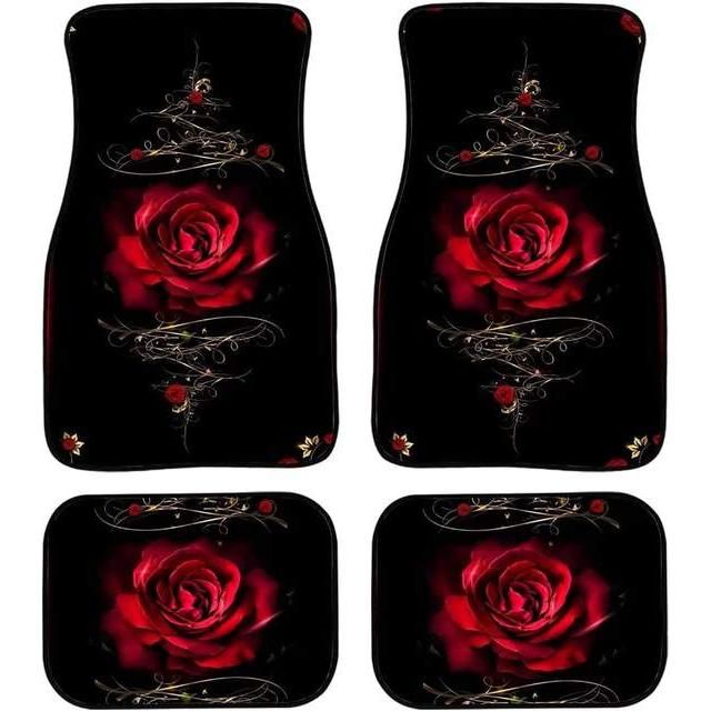 Red Rose Printed All-Weather Car Floor Mats (Set of 4)