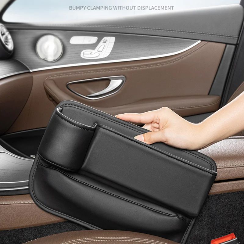 Luxury PU Leather Car Seat Gap Organizer with Cup Holder