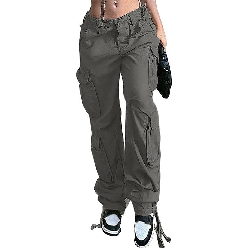 Women's High Waist Pocket Loose Casual Working Pants Straight-leg Pants