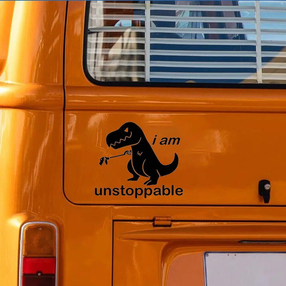 Dinosaur "I am Unstoppable" Funny Car Window Decal – Vinyl Sticker for JDM Enthusiasts