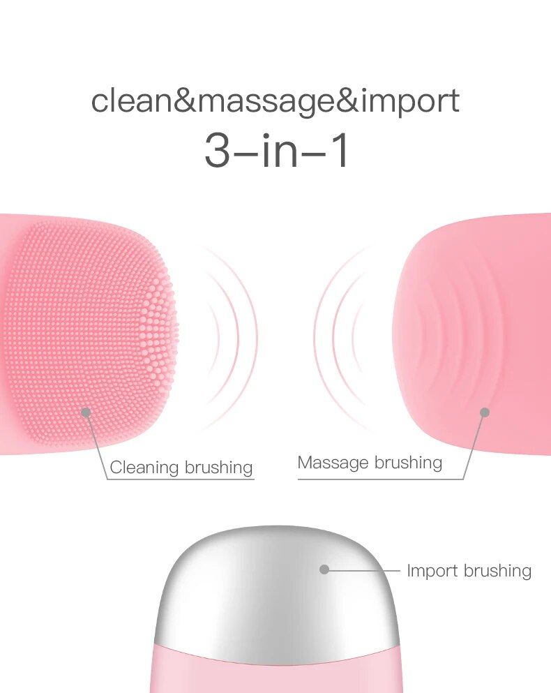 3-in-1 Electric Silicone Facial Cleansing Brush: Deep Pore Cleaning & Massaging
