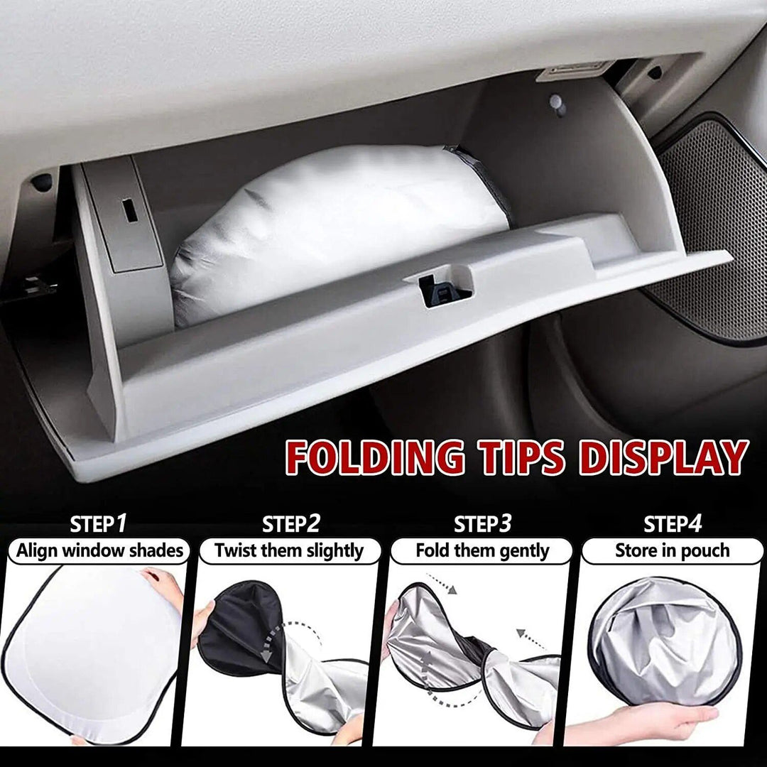 Compact Silver-Coated Car Sunshade – UV Heat Shield & Windscreen Protector