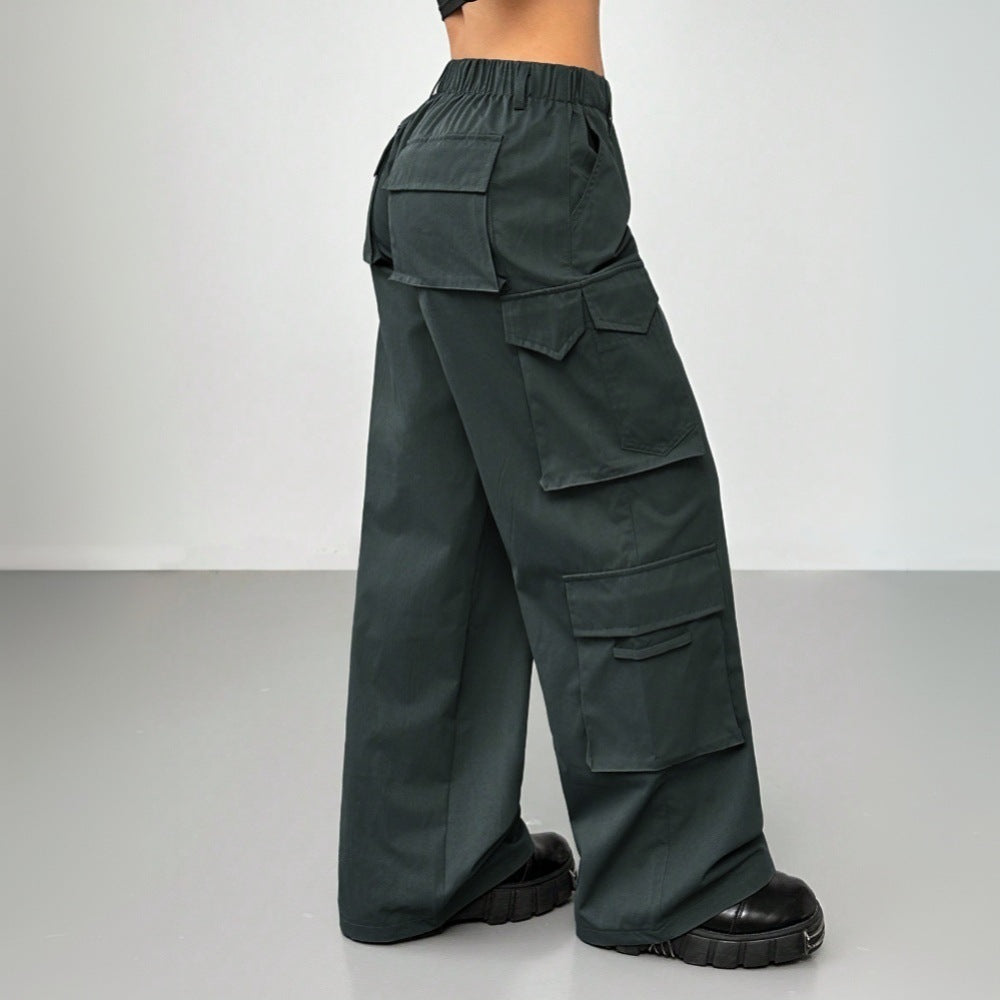 Casual Pants Elastic Waist High Waist Wide-leg Workwear Trousers