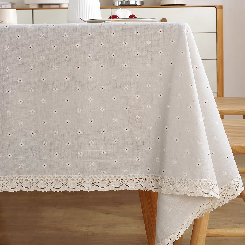 Polyester Linen Tablecloth with Lace Edge