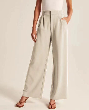 Women's Solid Color Casual Suit Pants With Real Pockets