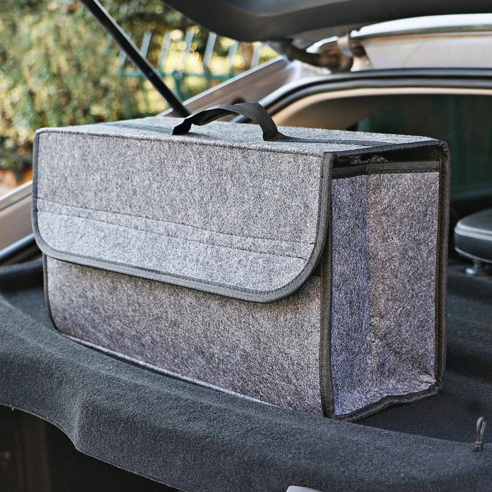 Compact Anti-Slip Car Trunk Organizer with Dual-Layer Elastic Net Storage