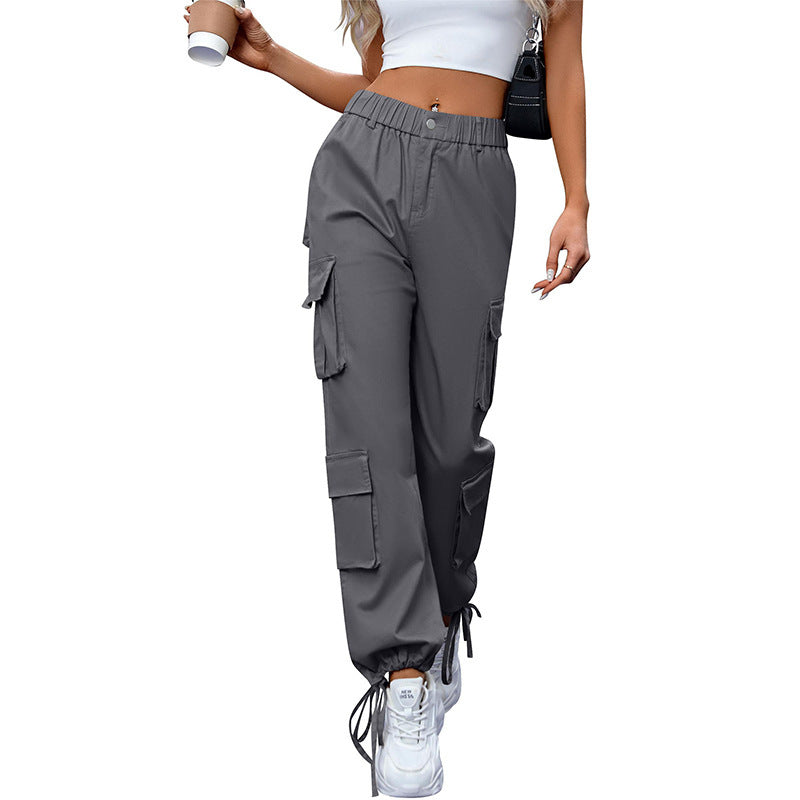 Women's High Waist Pocket Loose Casual Working Pants Straight-leg Pants