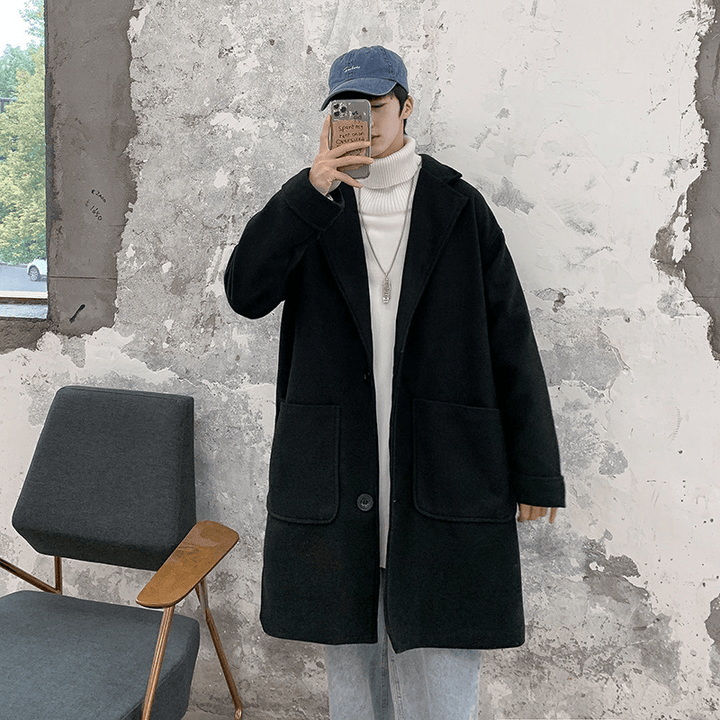 Fashion Men'S Mid-Length Thick Woolen Coat - MRSLM