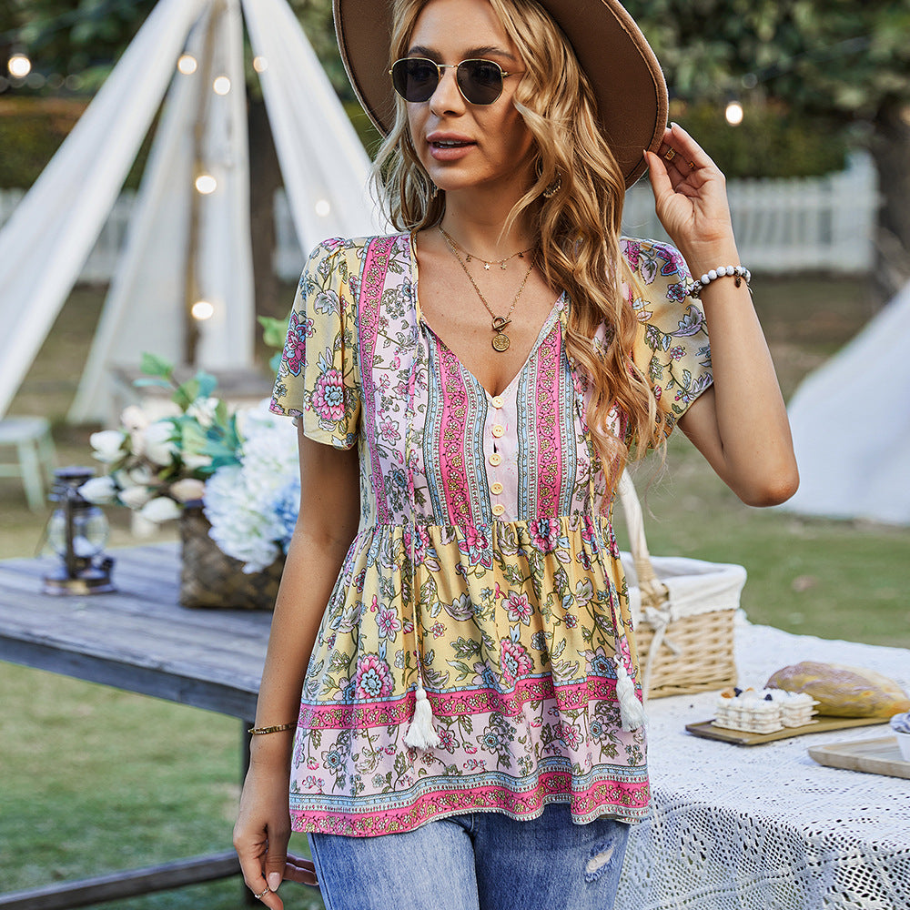 Fashion Women's Wear Bohemian Casual Vacation Style Top