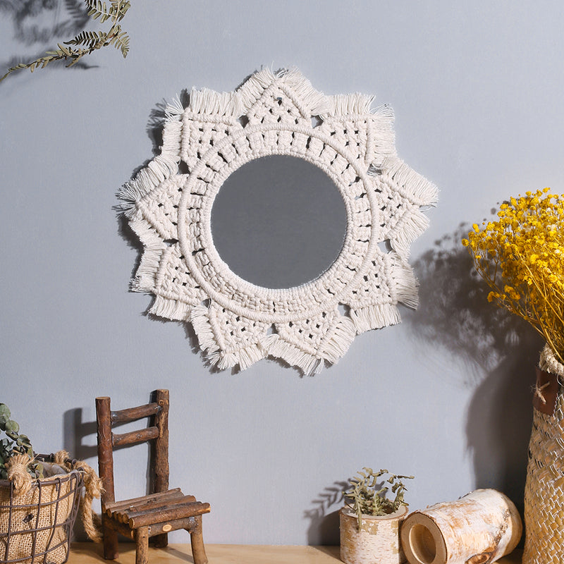 handmade macrame mirror wall hanging, view 3 - MRSLM