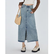 Classic high waist straight denim skirt, view 2 - MRSLM