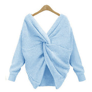women's v-neck cross backless knit sweater, view 13 - MRSLM