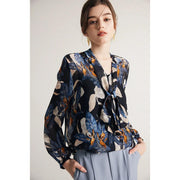Silk-blend bow collar blouse, view 3 - MRSLM