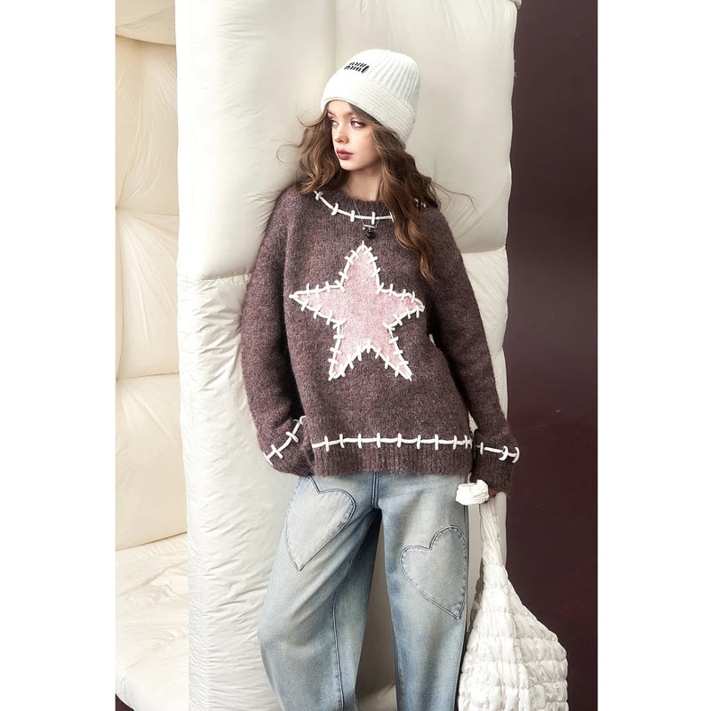 women's star pullover sweater, view 2 - MRSLM