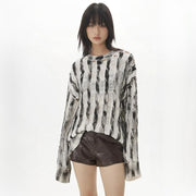 striped knit pullover with hollow accents - MRSLM