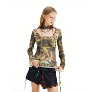 y2k mesh flare sleeve crop top, view 4 - MRSLM
