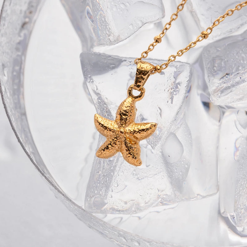 18k gold plated starfish pendant necklace, view 4 - MRSLM