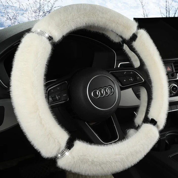 Luxury Anti-Slip Suede Fur Diamond Steering Wheel Cover