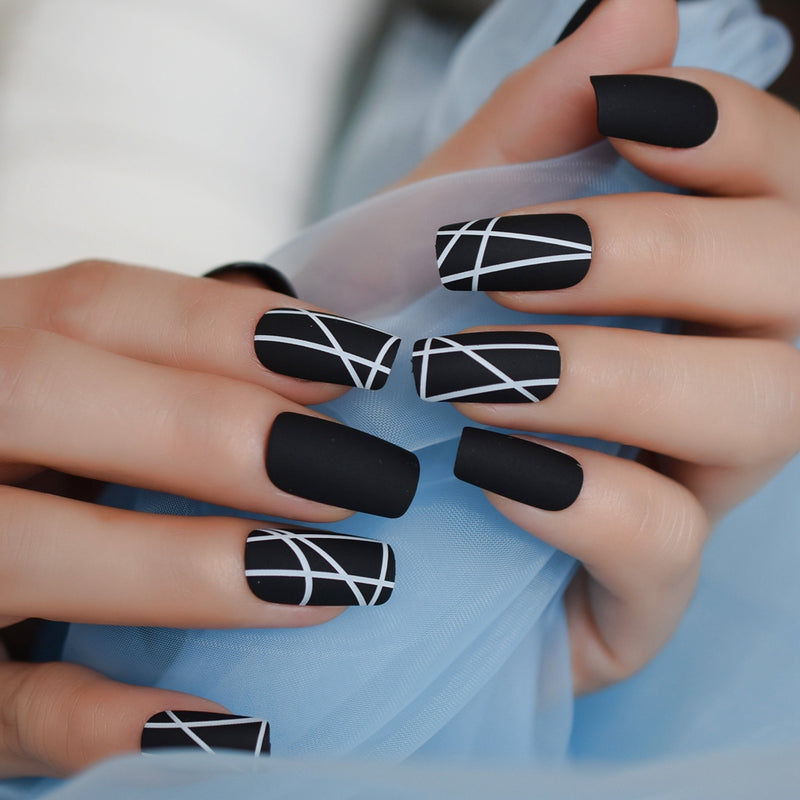 matt black medium square fake nails, view 3 - MRSLM
