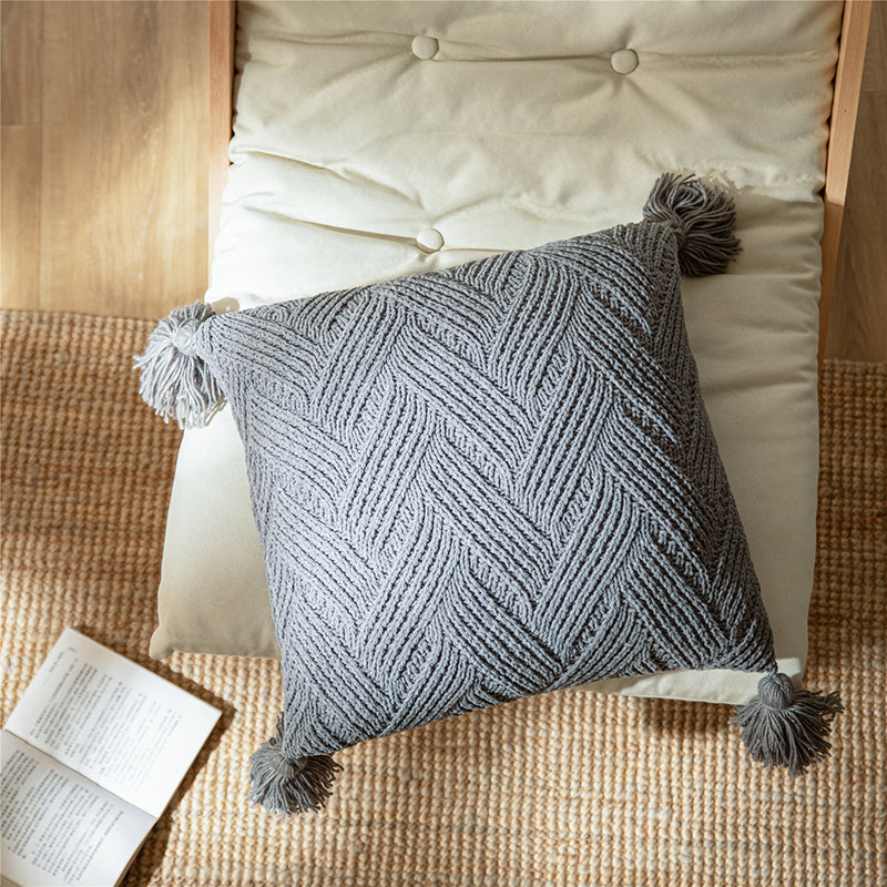 chenille handmade tassel pillow cover, view 3 - MRSLM