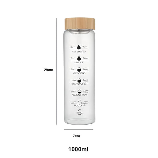 glass water bottle with time marker, view 3 - MRSLM