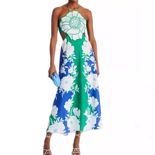 floral print lace-up cutout long dress, view 4 - MRSLM