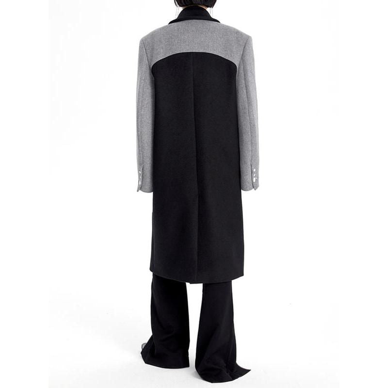 woolen contrast color coat, view 4 - MRSLM