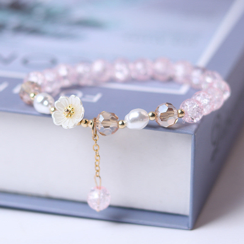 purple beaded white flower bracelet, view 5 - MRSLM