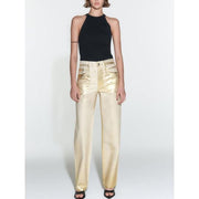 high waist gold coated straight jeans, view 3 - MRSLM