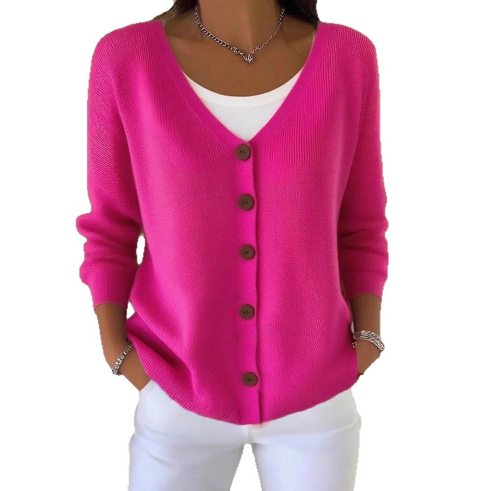 Women's Clothes Solid Color Knitted Button Cardigan Sweater