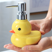 yellow duck ceramic soap dispenser with dish, view 3 - MRSLM