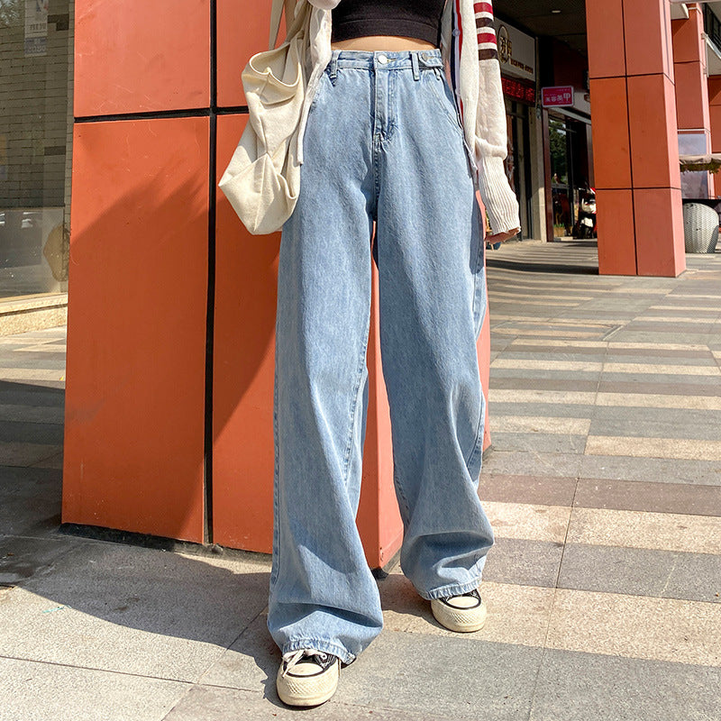 Wide Leg Jeans Women's High Waist Slimming Loose Small Daddy Pants Drooping Straight Mop Pants
