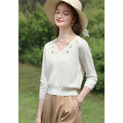 vintage V-neck embroidered knit sweater, view 5 - MRSLM