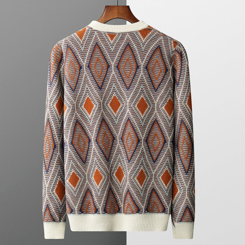 round neck retro rhombus sweater, view 4 - MRSLM