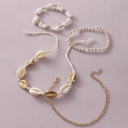 boho shell and stone anklet set, view 7 - MRSLM