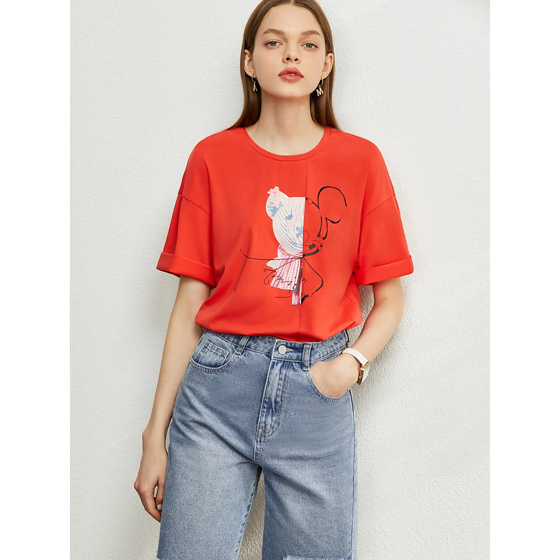 women's stretch printed drop sleeve tee, view 3 - MRSLM