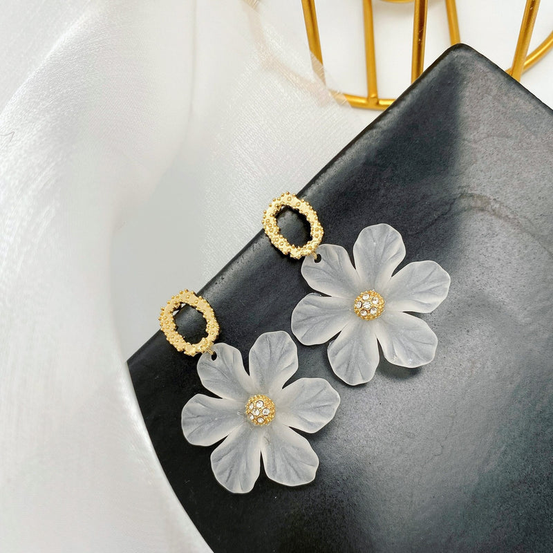 translucent flower drop earrings, view 3 - MRSLM