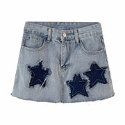 star patched denim mini skirt, view 2 - MRSLM
