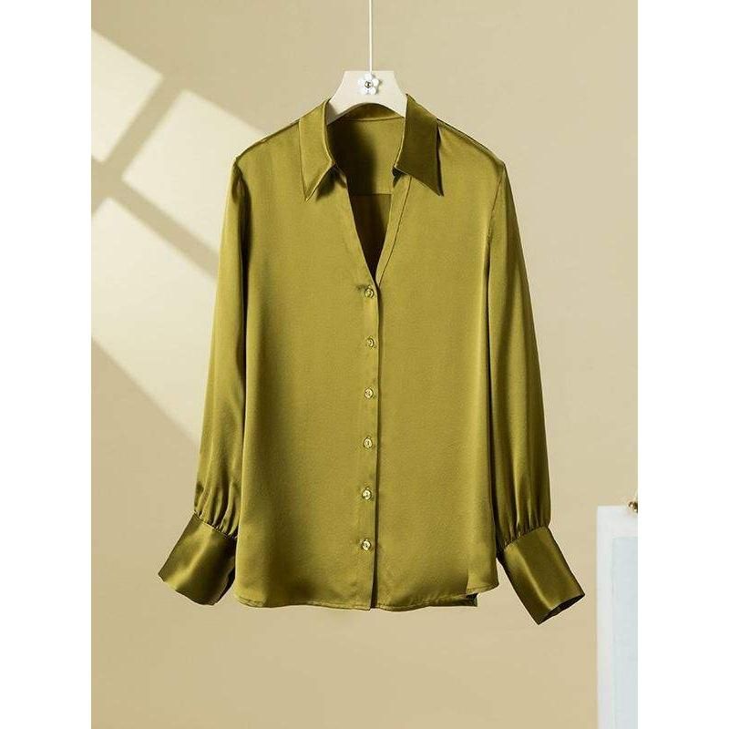 silk v-neck blouse, view 2 - MRSLM