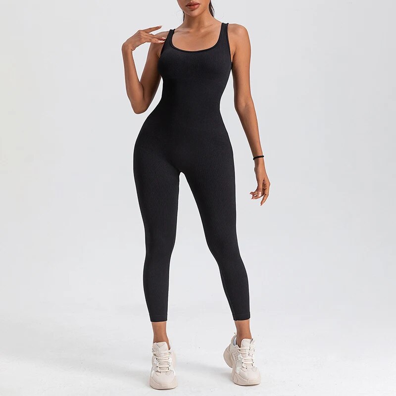 square neck bodycon yoga jumpsuit, view 5 - MRSLM