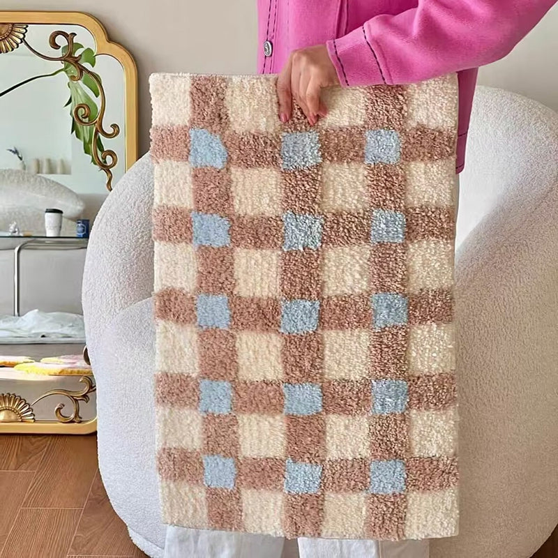 plush plaid flocking floor mat, view 3 - MRSLM