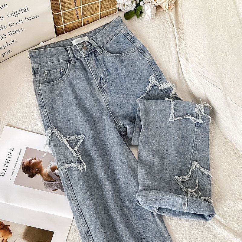 straight high waist loose jeans for women, view 3 - MRSLM