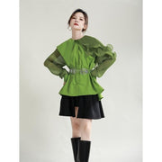 green pleated belted blouse, view 4 - MRSLM