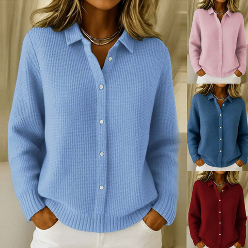 women's button knit lapel cardigan sweater - MRSLM