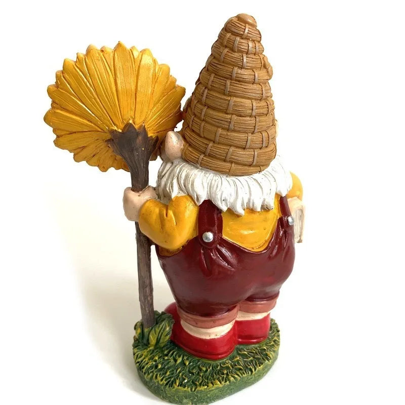 sunflower gnome resin statue, view 4 - MRSLM